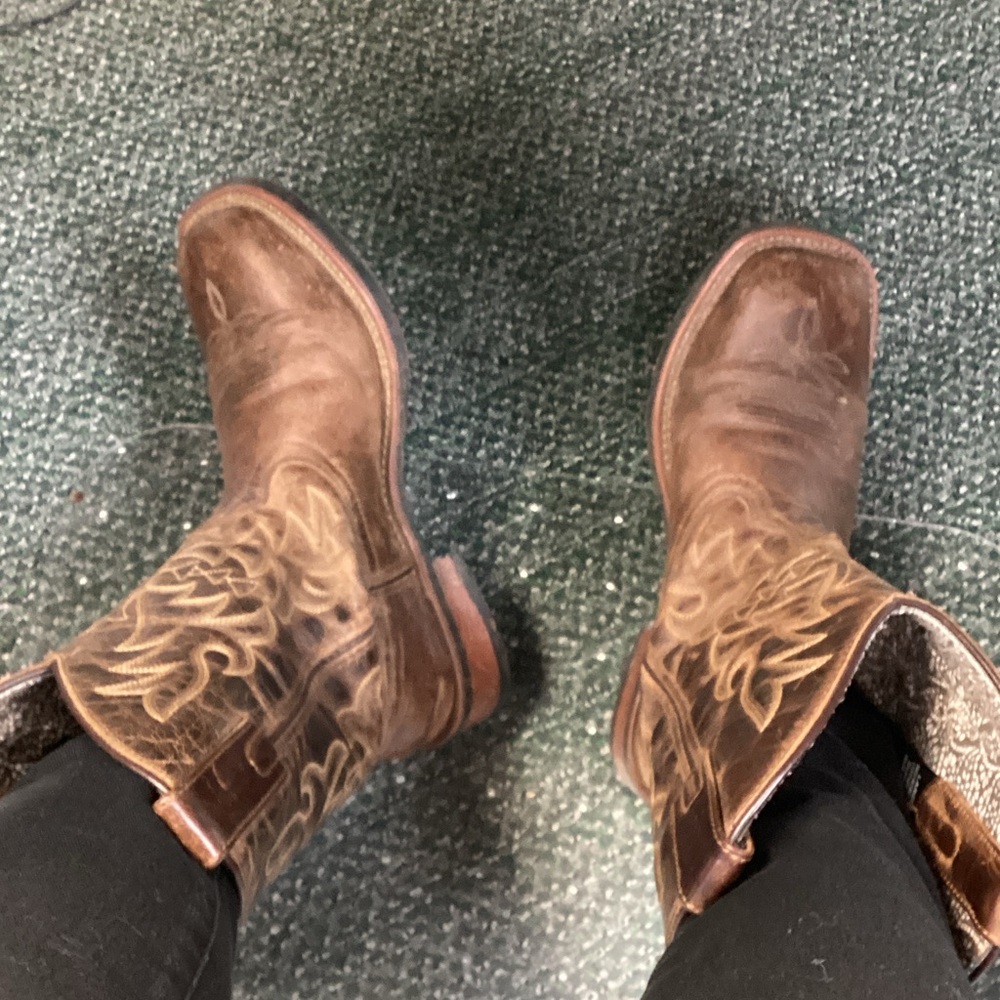 Laredo Distressed Brown Embroidered Western Heeled Boots - Picture 12 of 13